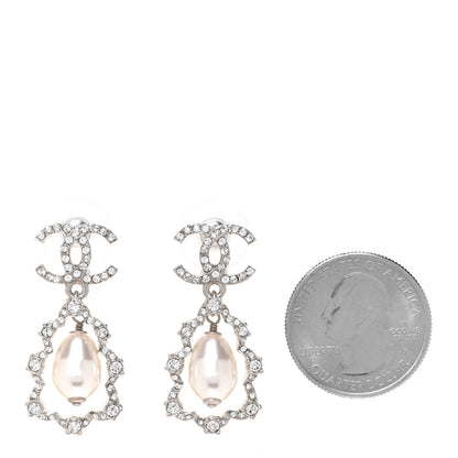 Chanel Crystal Pearl Imperial Bow Earrings Silver 2 of 5