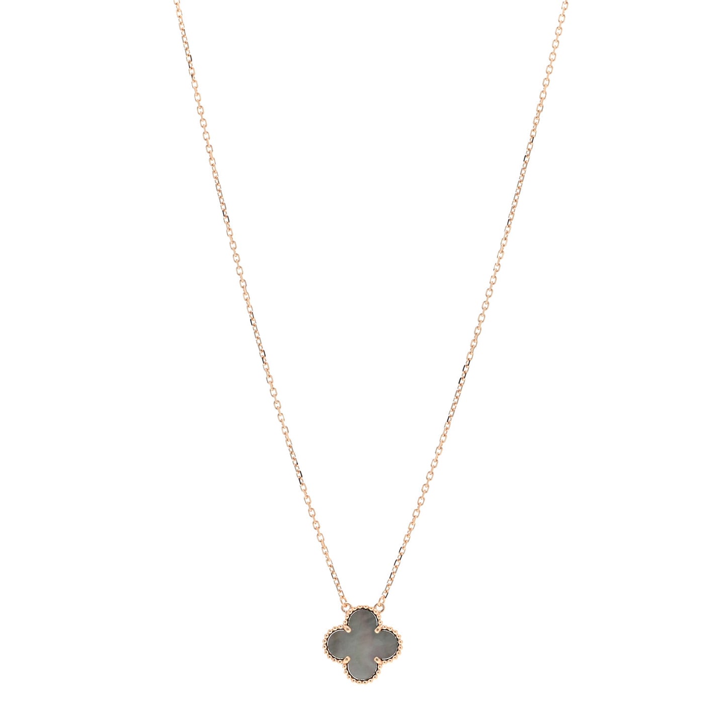 18K Rose Gold Gray Mother of Pearl Vintage Alhambra Pendant Necklace