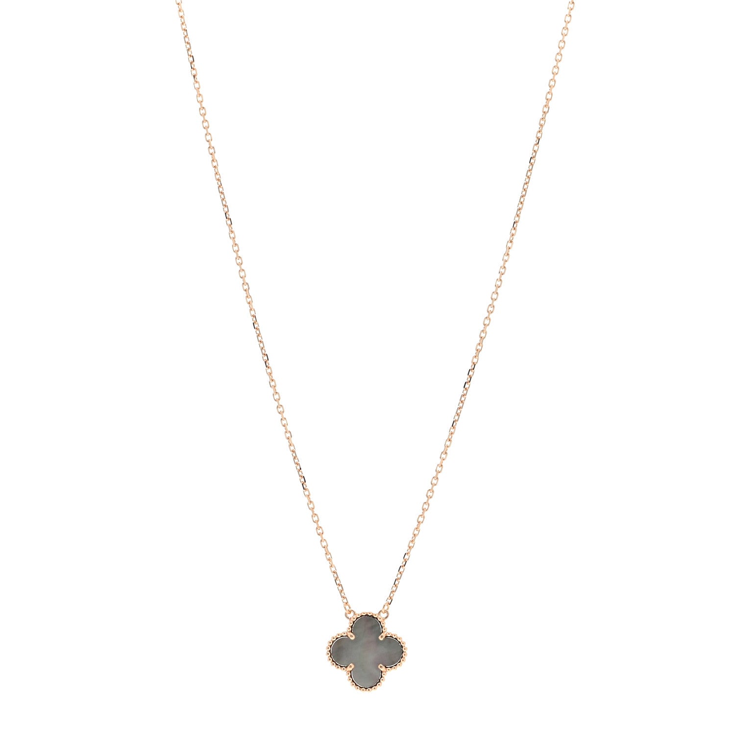 Van Cleef & Arpels 18K Rose Gold Gray Mother of Pearl Vintage Alhambra Pendant Necklace 1 of 4