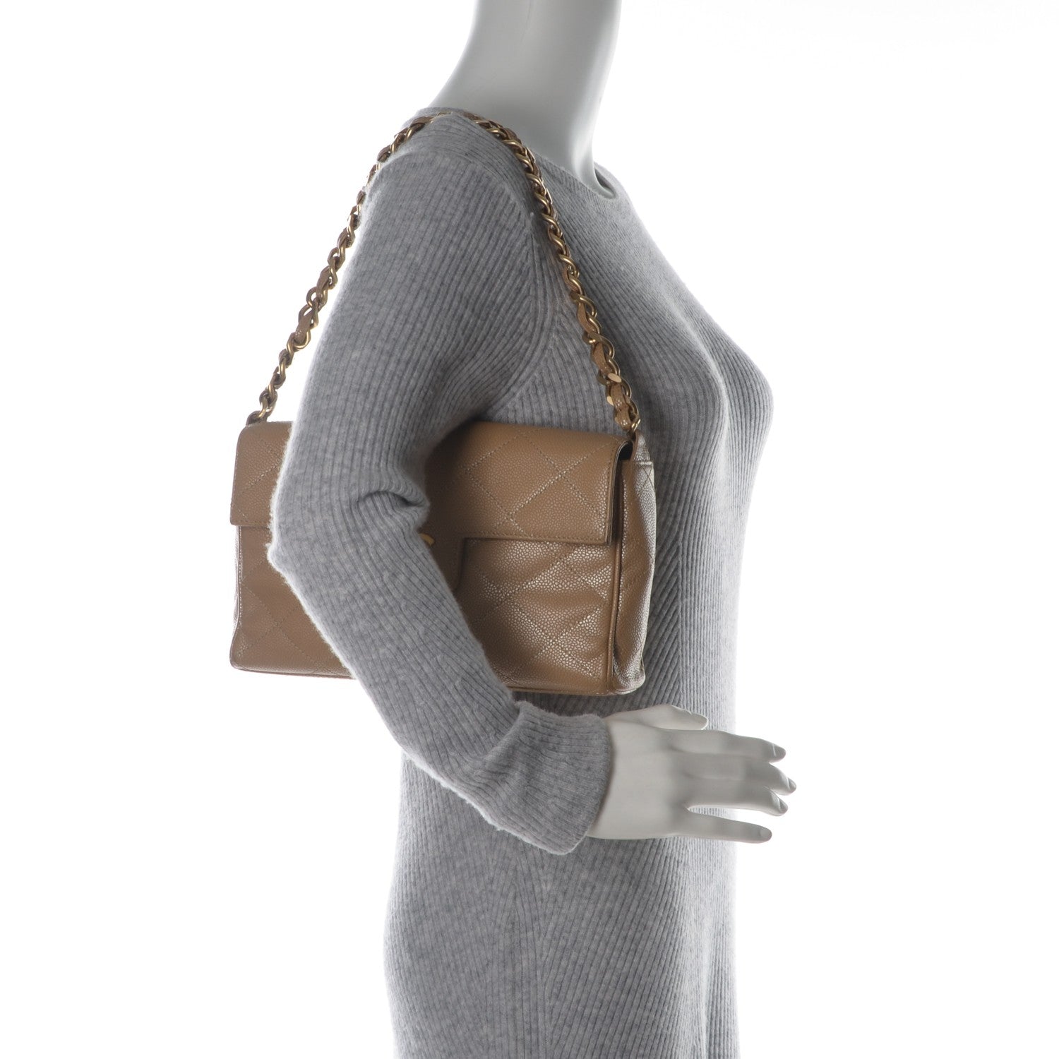 Chanel Metallic Caviar Quilted Medium Single Flap Beige 2 of 9