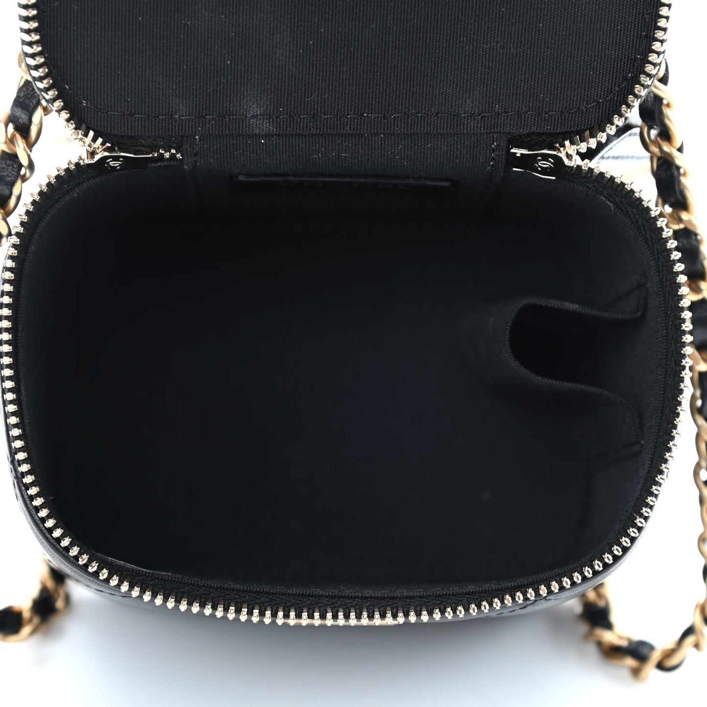 Lambskin Quilted Top Handle Mini Vanity Case With Chain Black