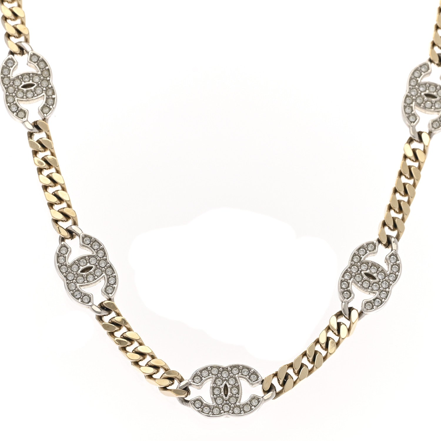 Chanel Crystal Chain CC Link Choker Gold Silver 1 of 6