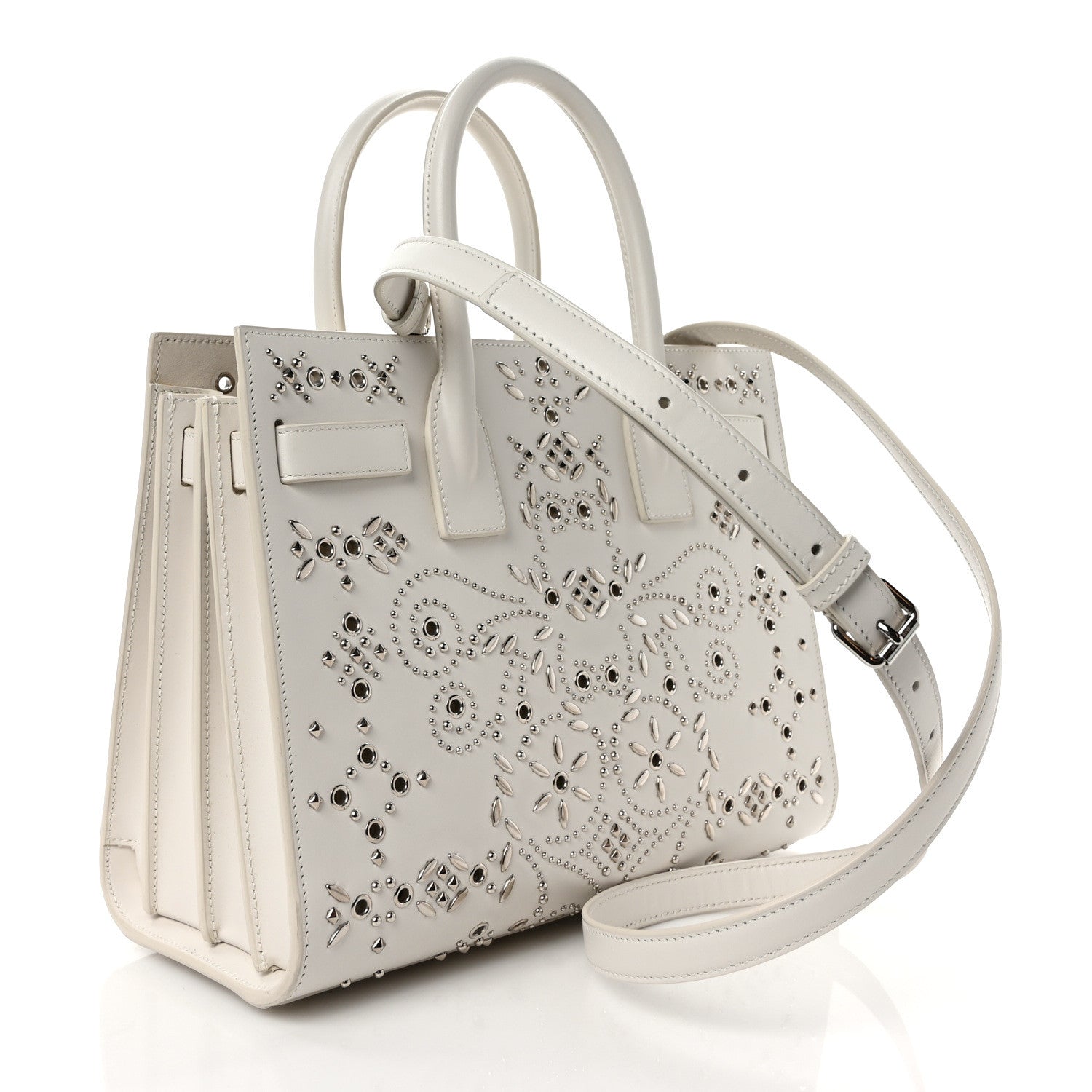 Saint Laurent Calfskin Perforated Studded Baby Sac De Jour White 4 of 10