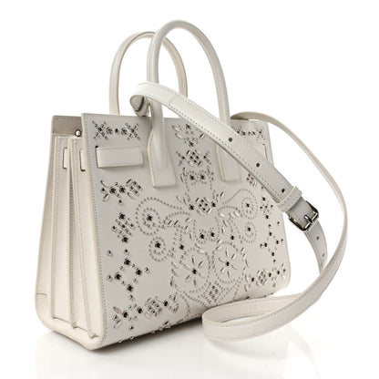 Saint Laurent Calfskin Perforated Studded Baby Sac De Jour White 4 of 10