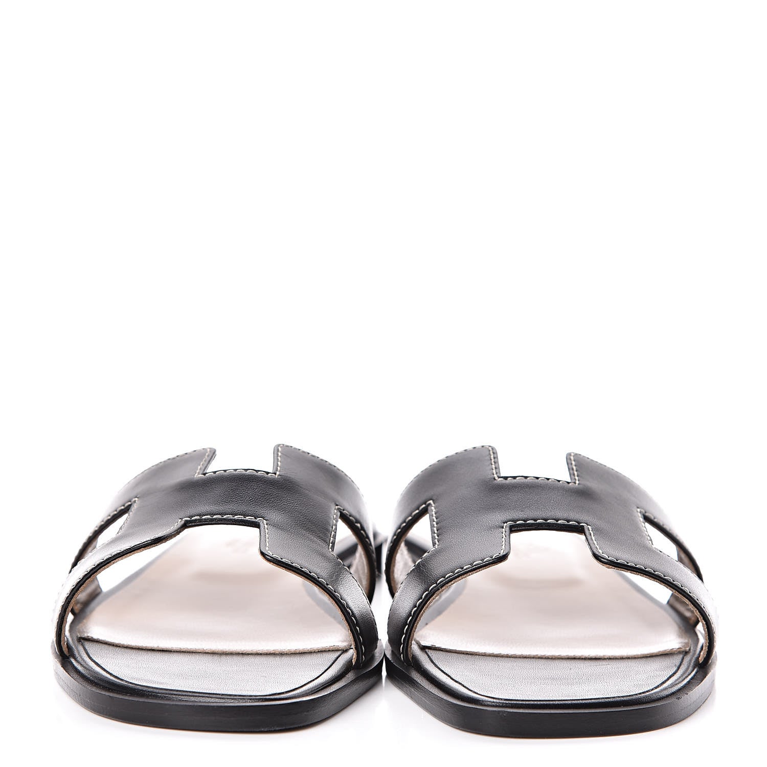 Hermes Box Calfskin Oran Sandals 36.5 Black 2 of 9