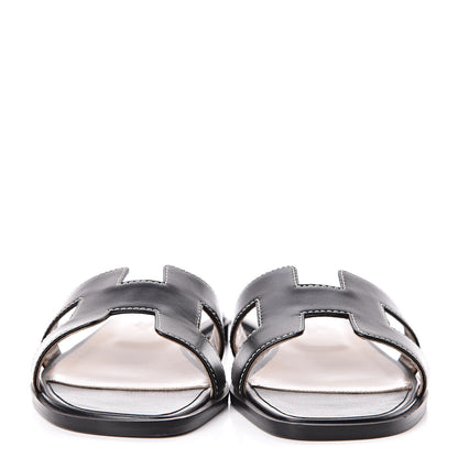Hermes Box Calfskin Oran Sandals 36.5 Black 2 of 9