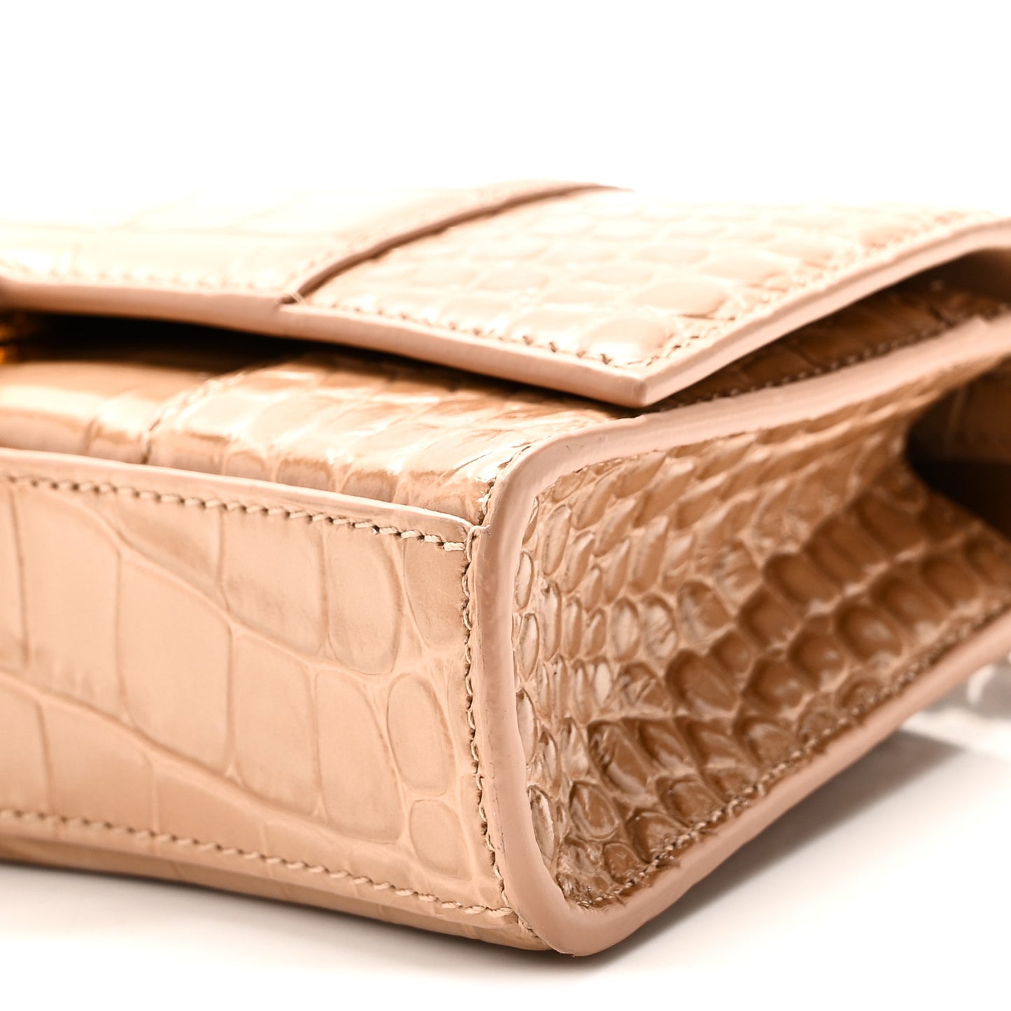 Shiny Calfskin Crocodile Embossed Hourglass Chain Bag Nude Beige