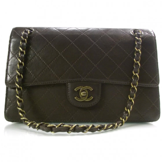 Lambskin Medium Flap Dark Brown
