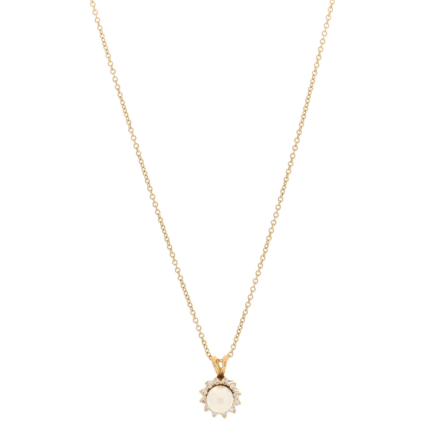 18K Yellow Gold Diamond Cultured Pearl 5.5-6mm Pendant Necklace