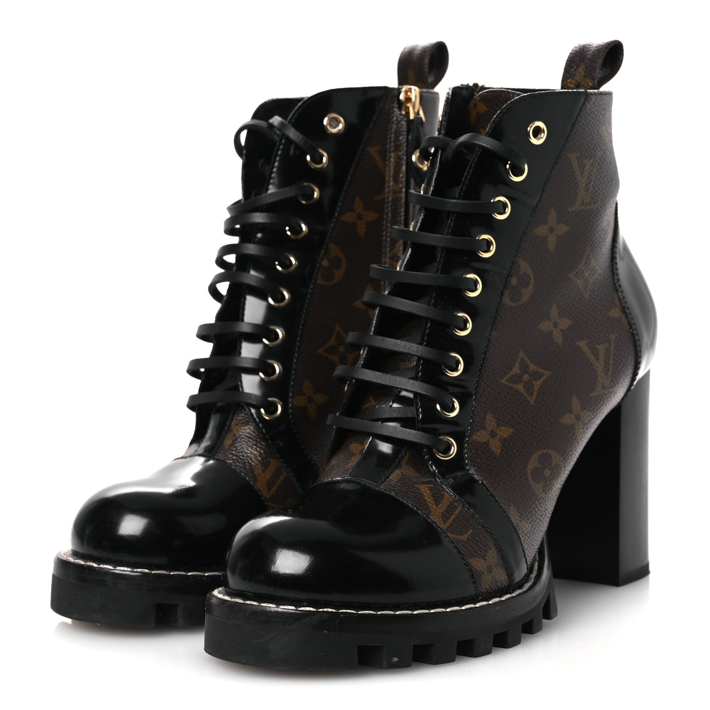 Patent Calfskin Monogram Star Trail Ankle Boots 40 Black