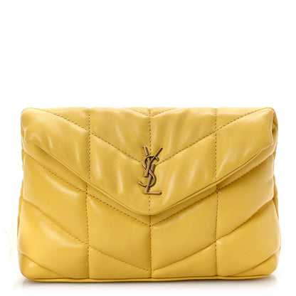 Saint Laurent Lambskin Monogram Loulou Puffer Pouch Clutch Yellow 1 of 10