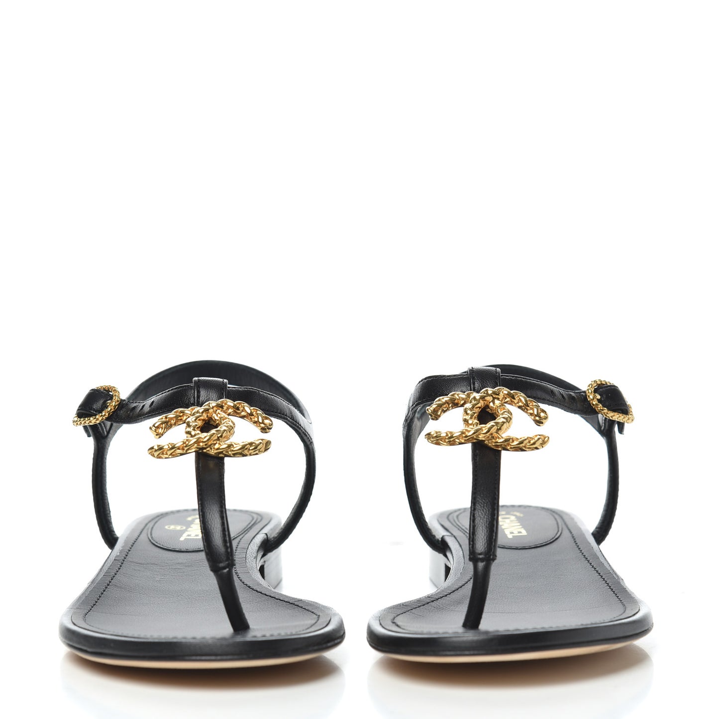 Lambskin Chain CC Logo Thong Sandals 35 Black