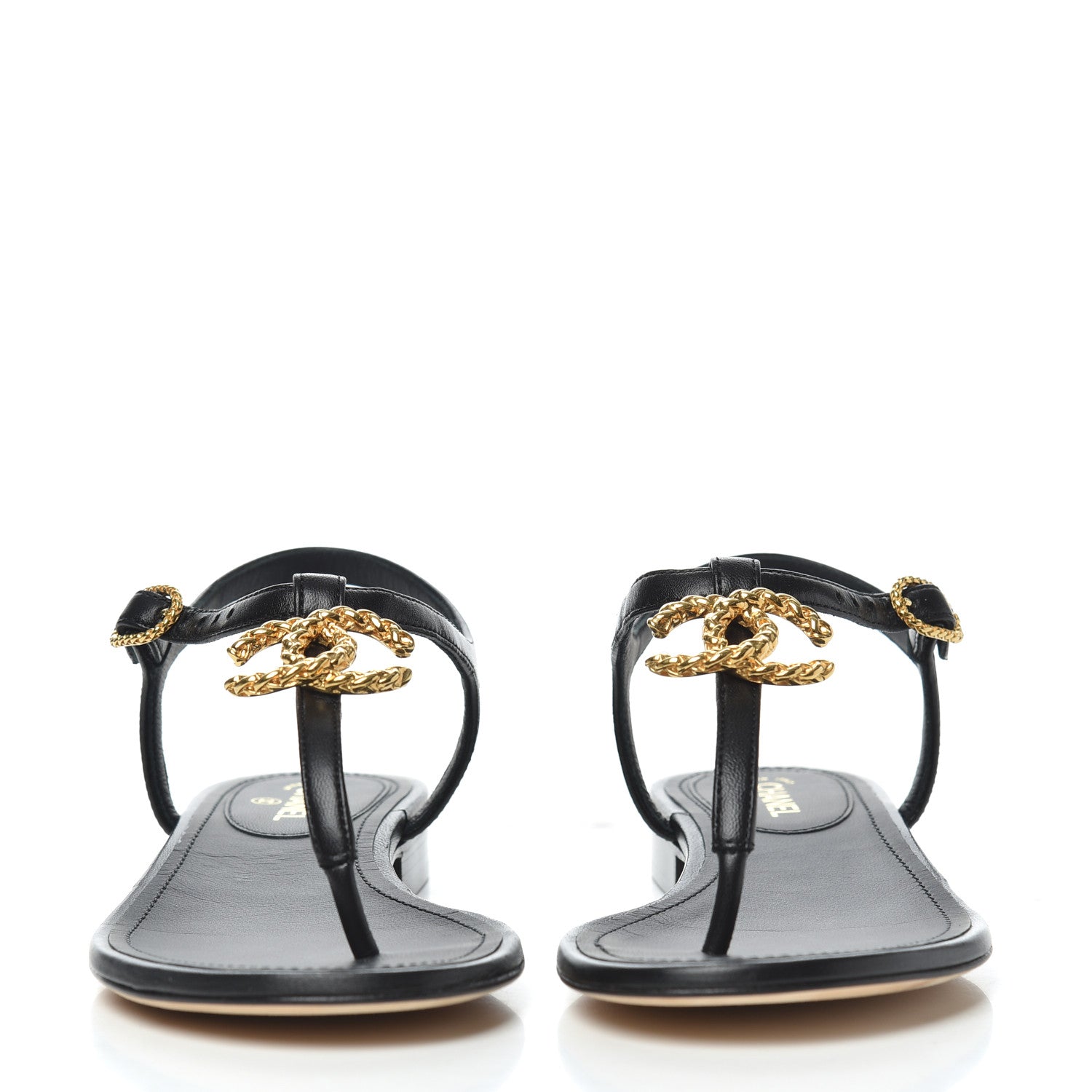 Chanel Lambskin Chain CC Logo Thong Sandals 35 Black 2 of 12