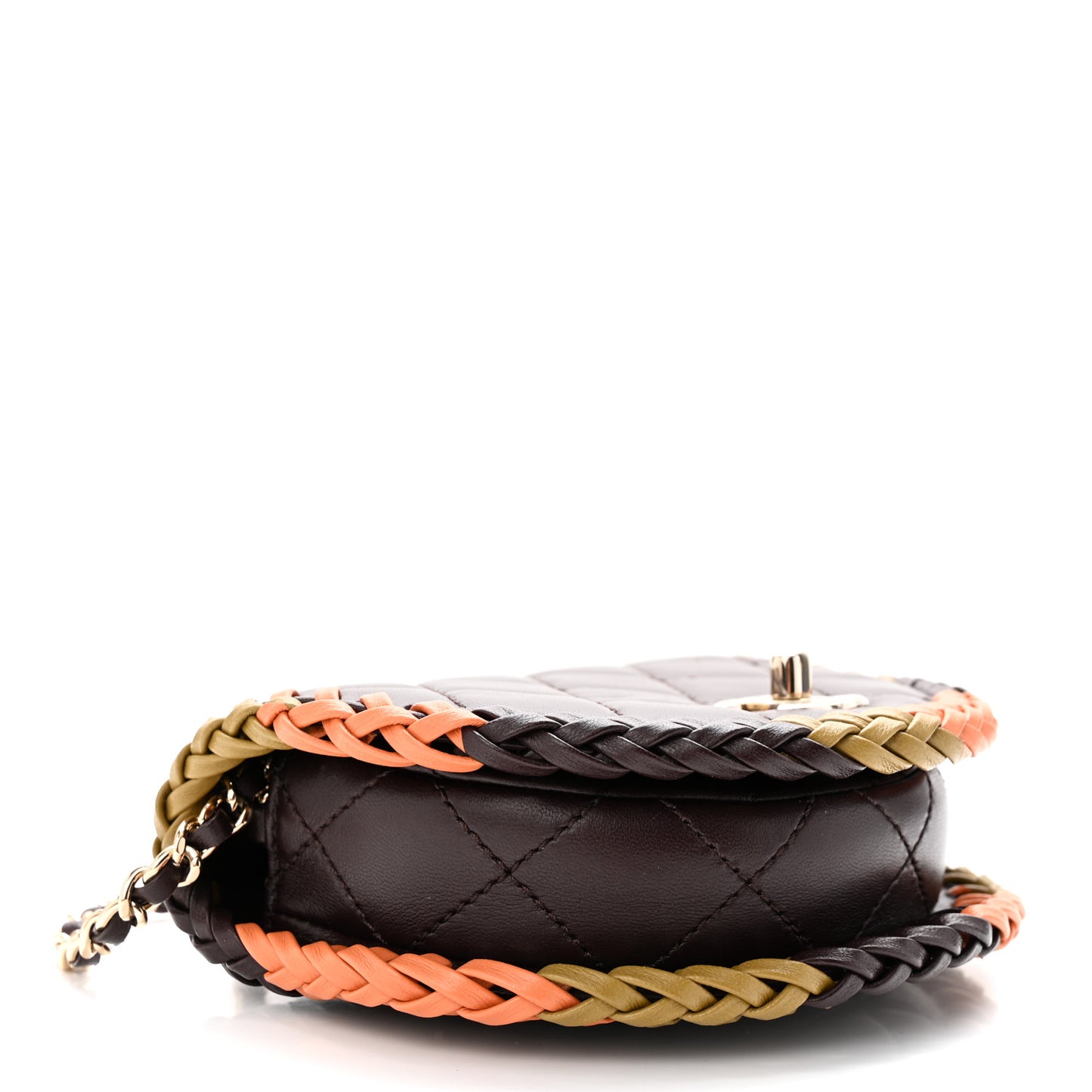 Lambskin Quilted Braided Mini Messenger Flap Dark Purple Khaki Orange