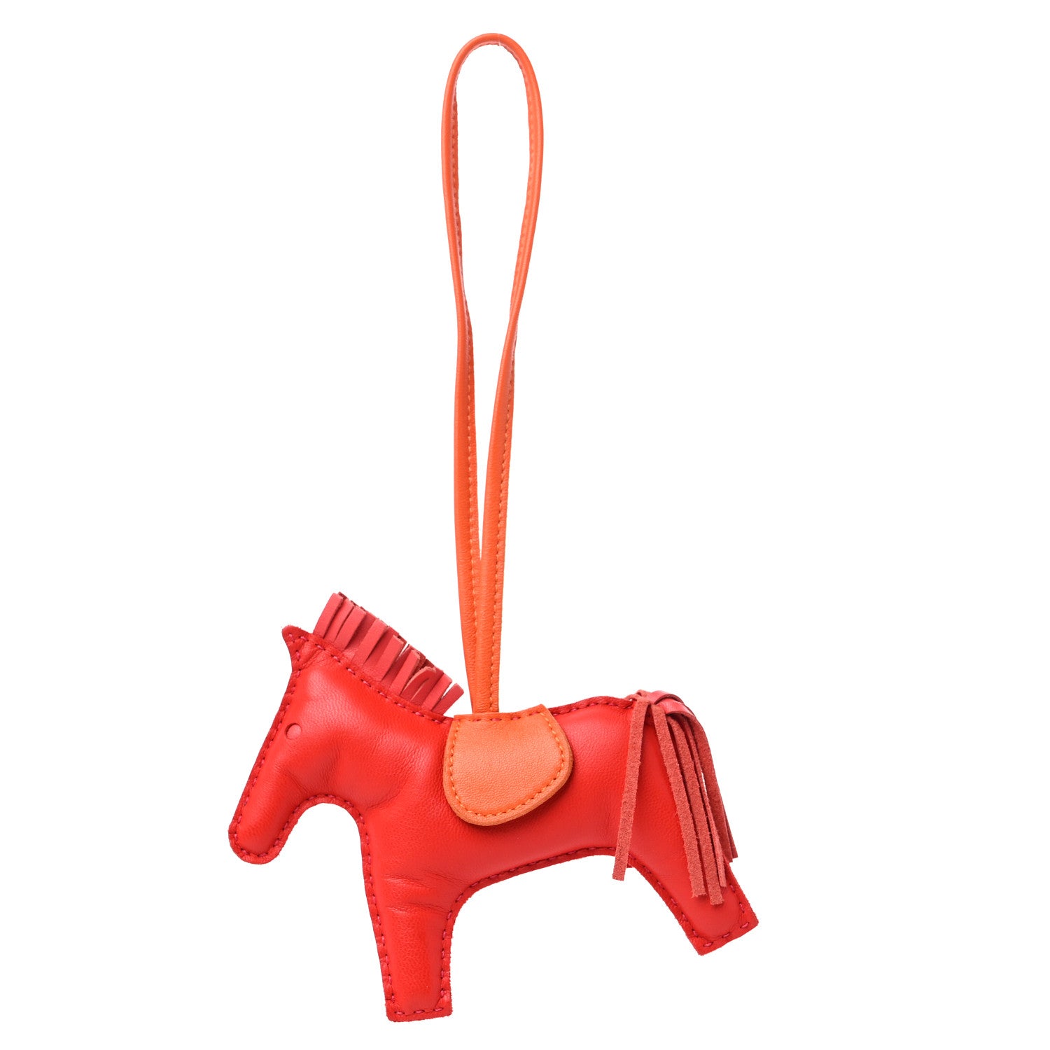 Hermes Milo Lambskin Grigri Rodeo Horse Bag Charm GM Rouge Rose Indien Jaipur Feu 1 of 4
