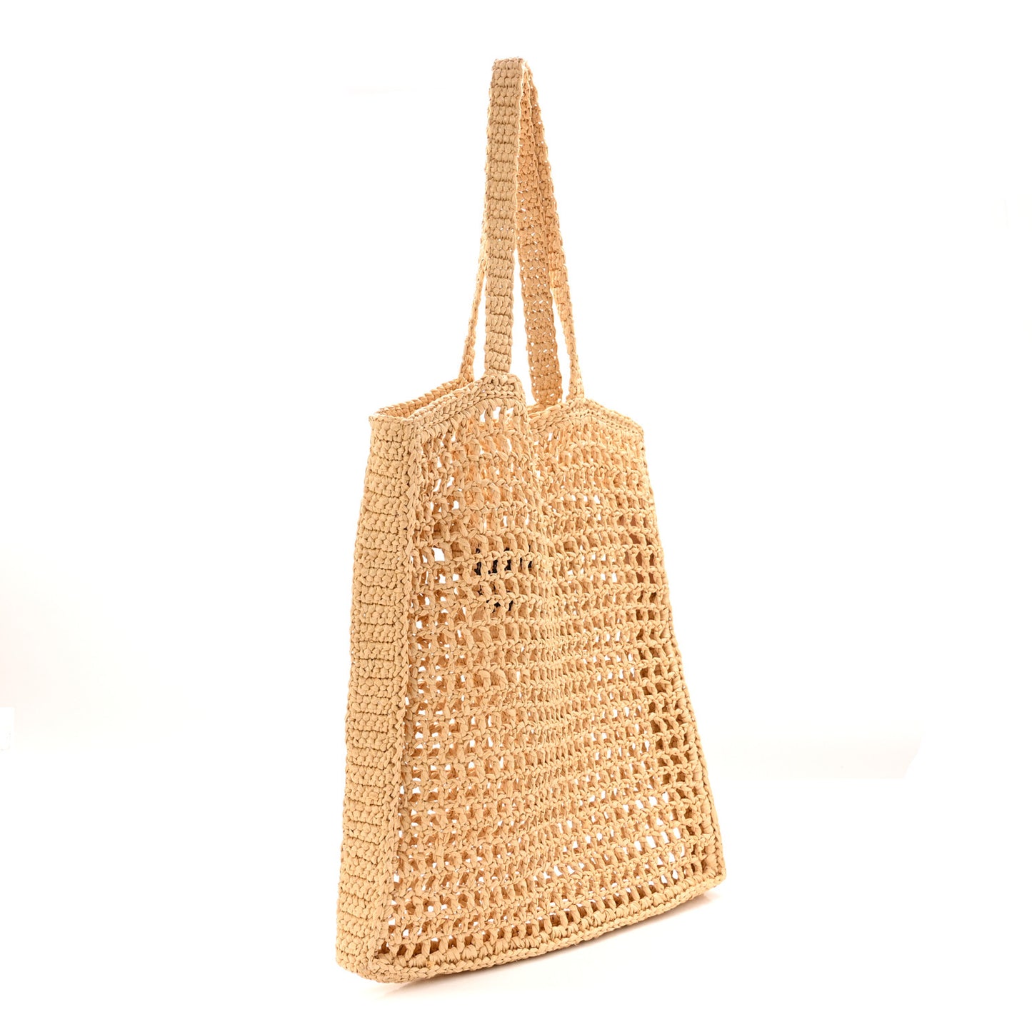 Yarn Raffia Effect Crochet Logo Embroidered Tote Bag Naturale