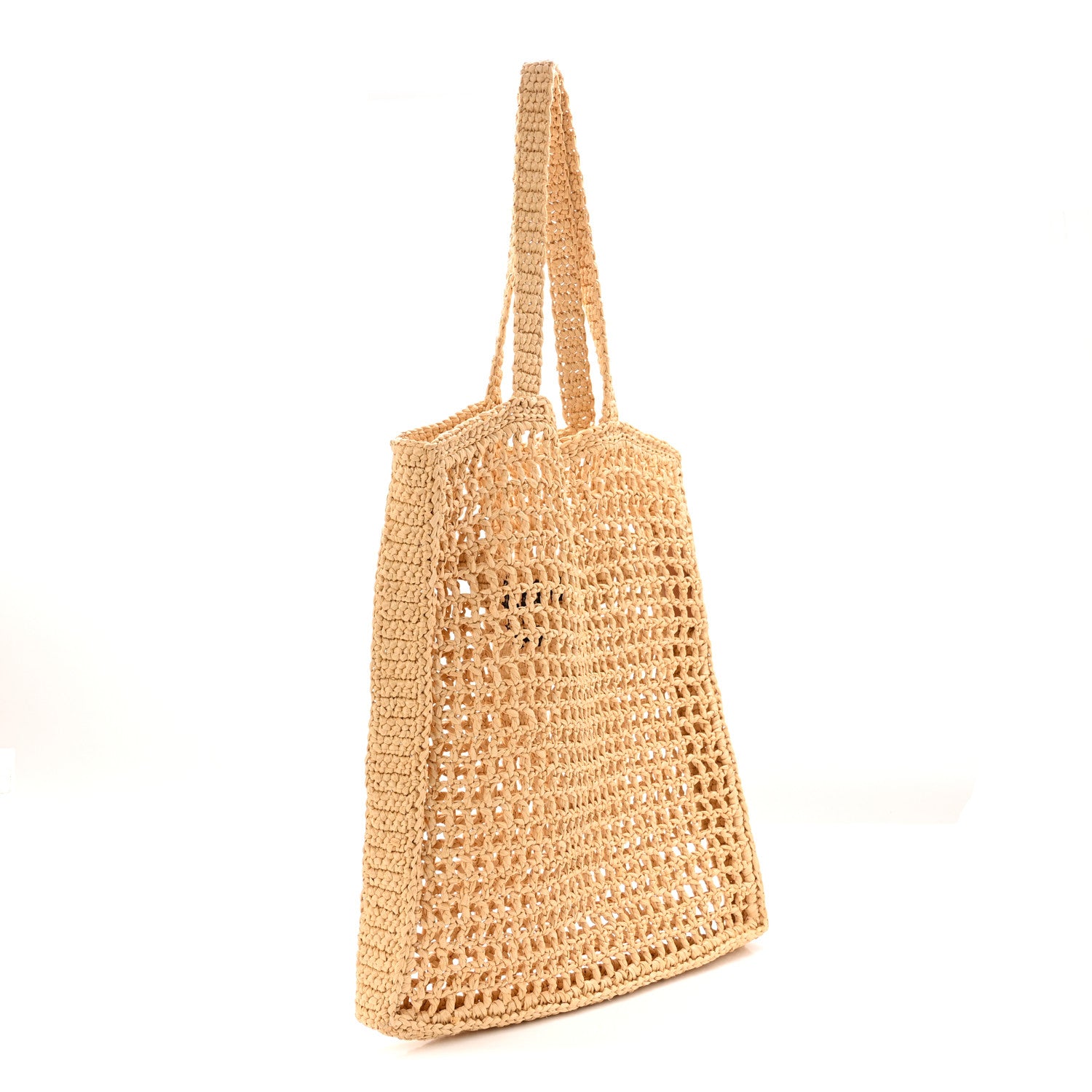 Prada Yarn Raffia Effect Crochet Logo Embroidered Tote Bag Naturale 2 of 9