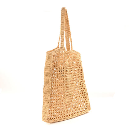 Prada Yarn Raffia Effect Crochet Logo Embroidered Tote Bag Naturale 2 of 9