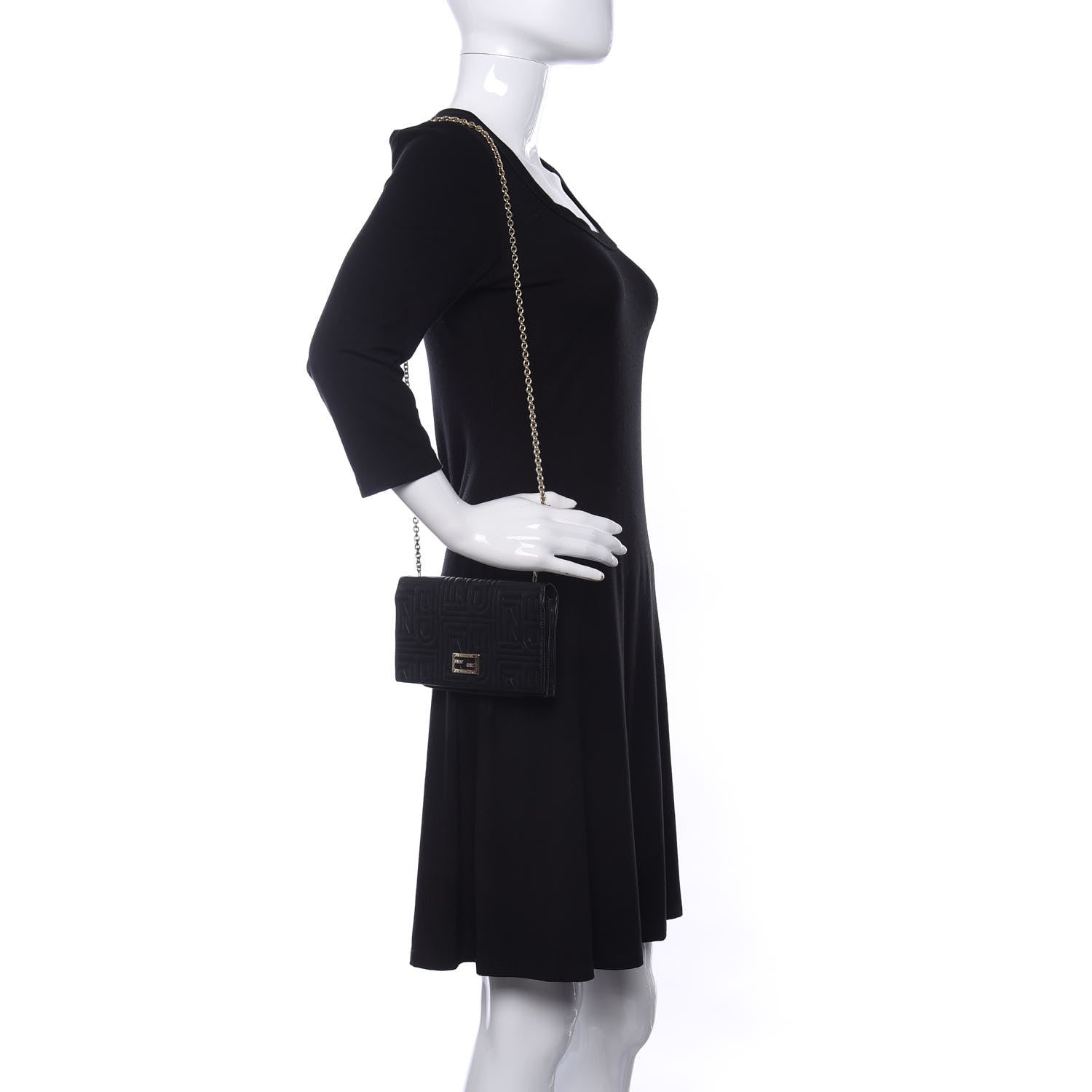 Fendi Nappa Logo Embossed Long Wallet On Chain Black 2 of 11