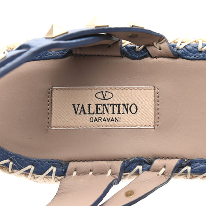 Valentino Garavani Grained Calfskin Rockstud Ankle Strap Espadrille Flat Sandals 40 Baltique 6 of 8