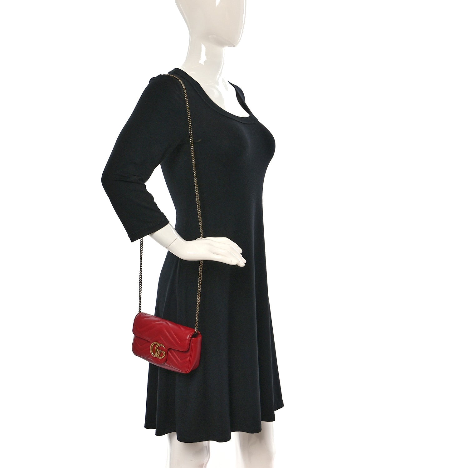 Gucci Calfskin Matelasse Super Mini GG Marmont Shoulder Bag Hibiscus Red 3 of 19