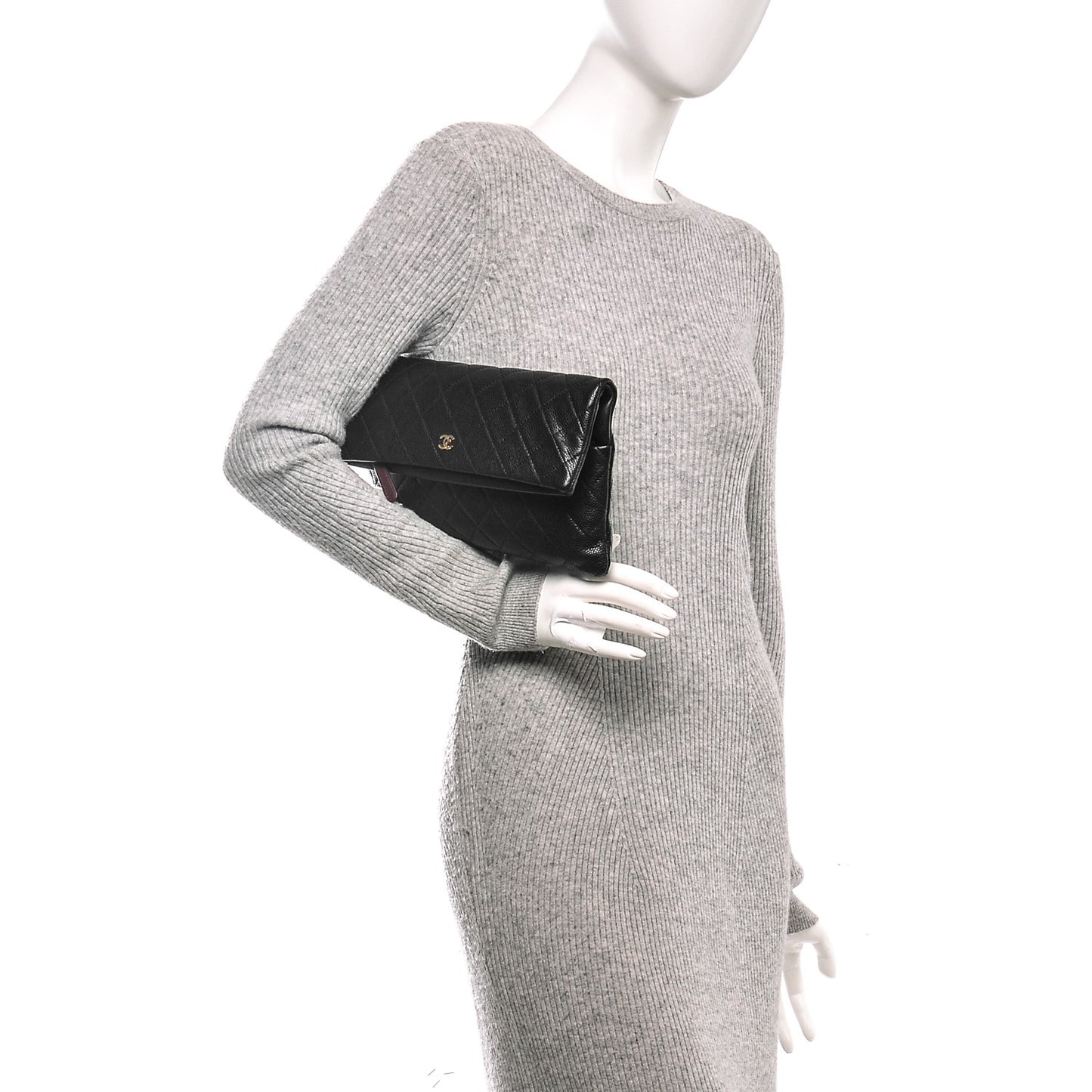 Caviar Quilted CC Beauty Clutch Black