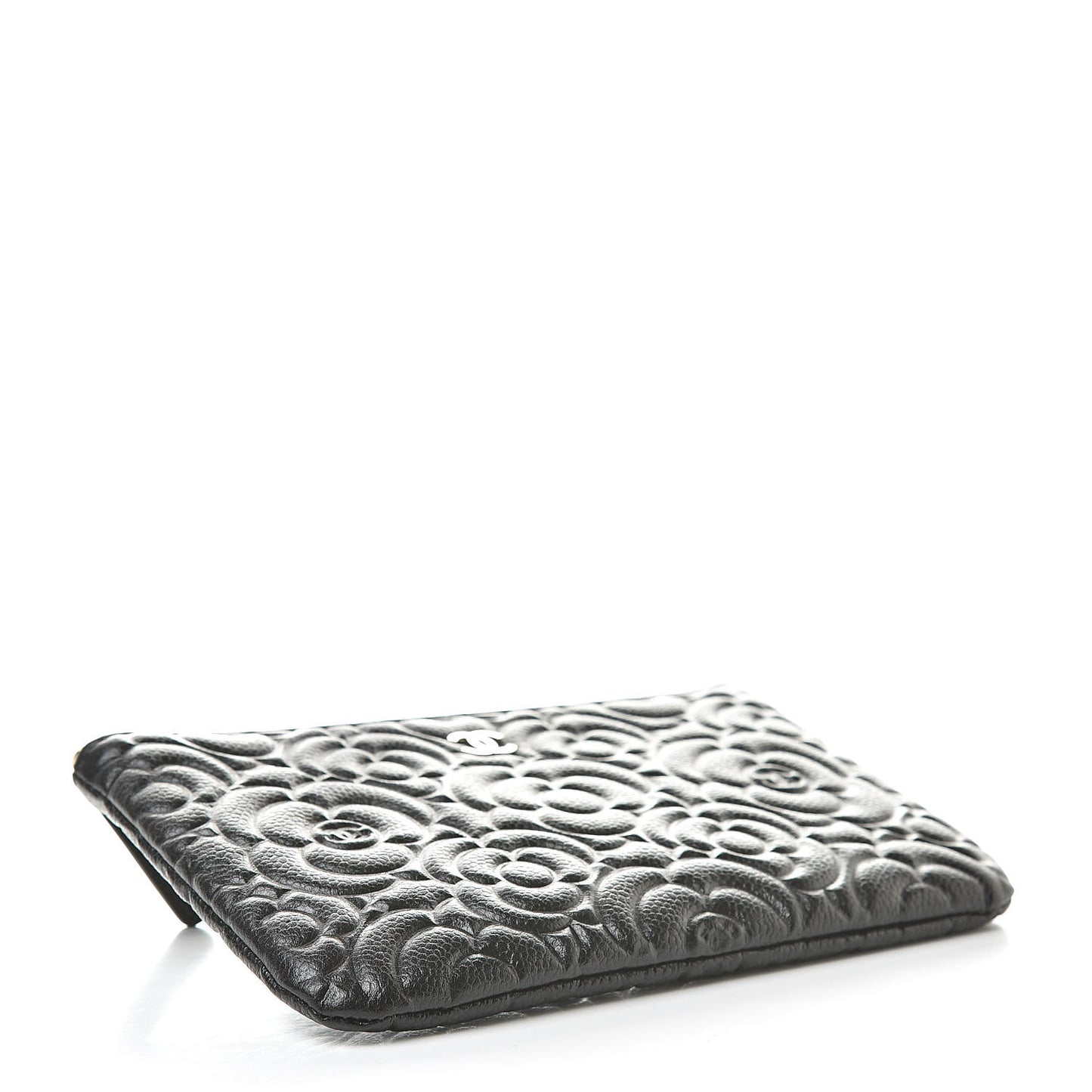 Caviar Camellia Embossed Small Pouch Black