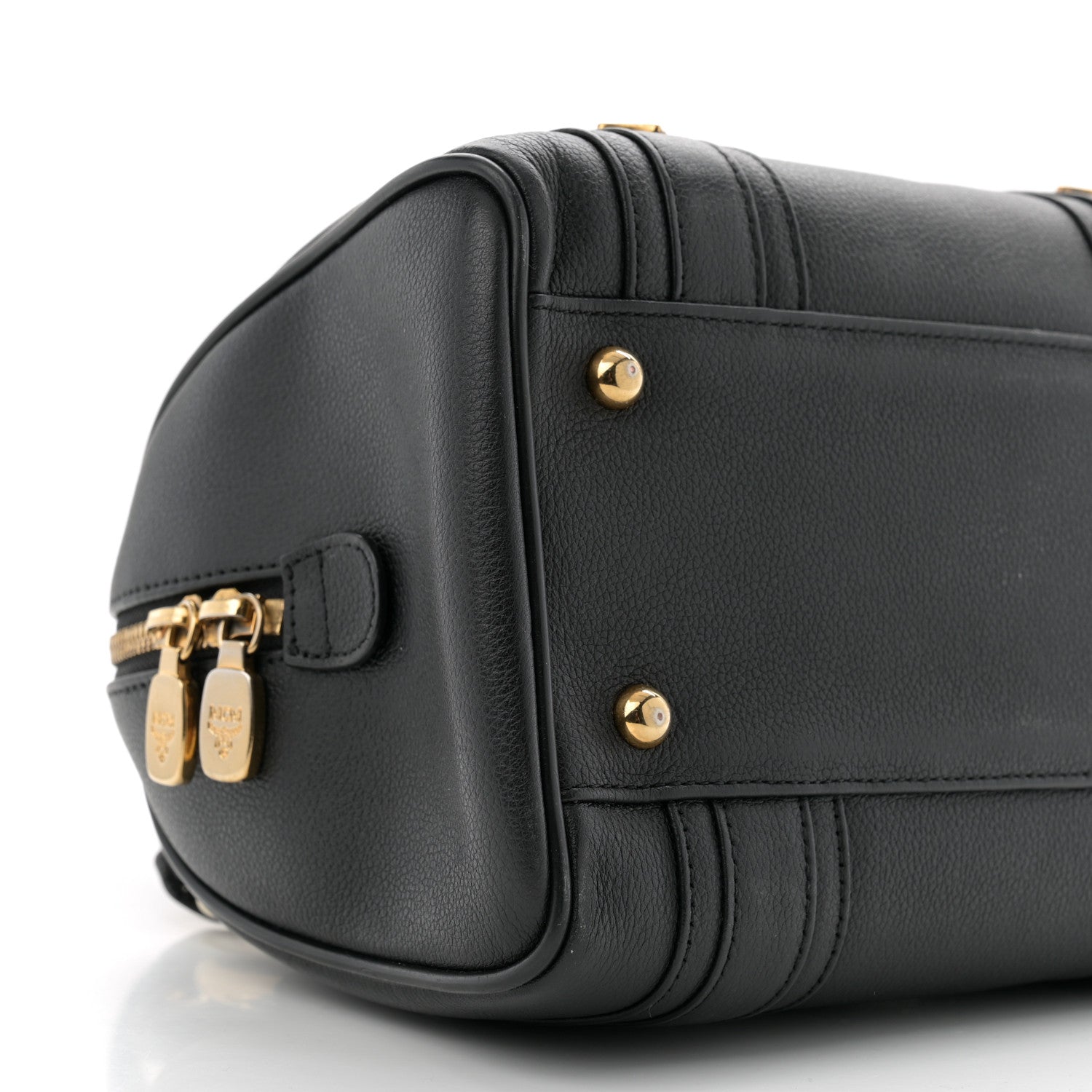 MCM Grained Calfskin Studded Boston Bag Black 9 of 13
