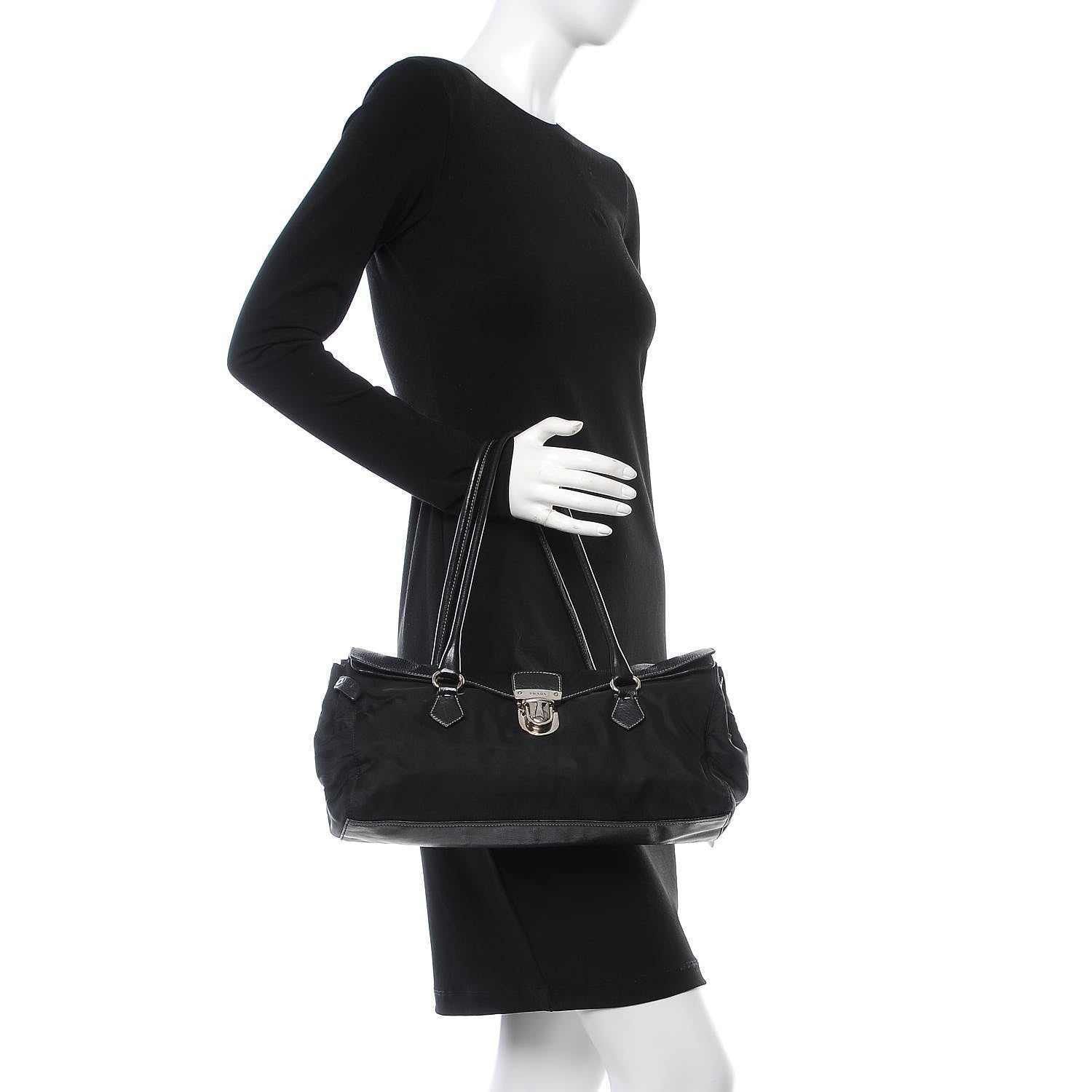 Prada Buffalo Tessuto Foldover Pushlock Satchel Black 2 of 6