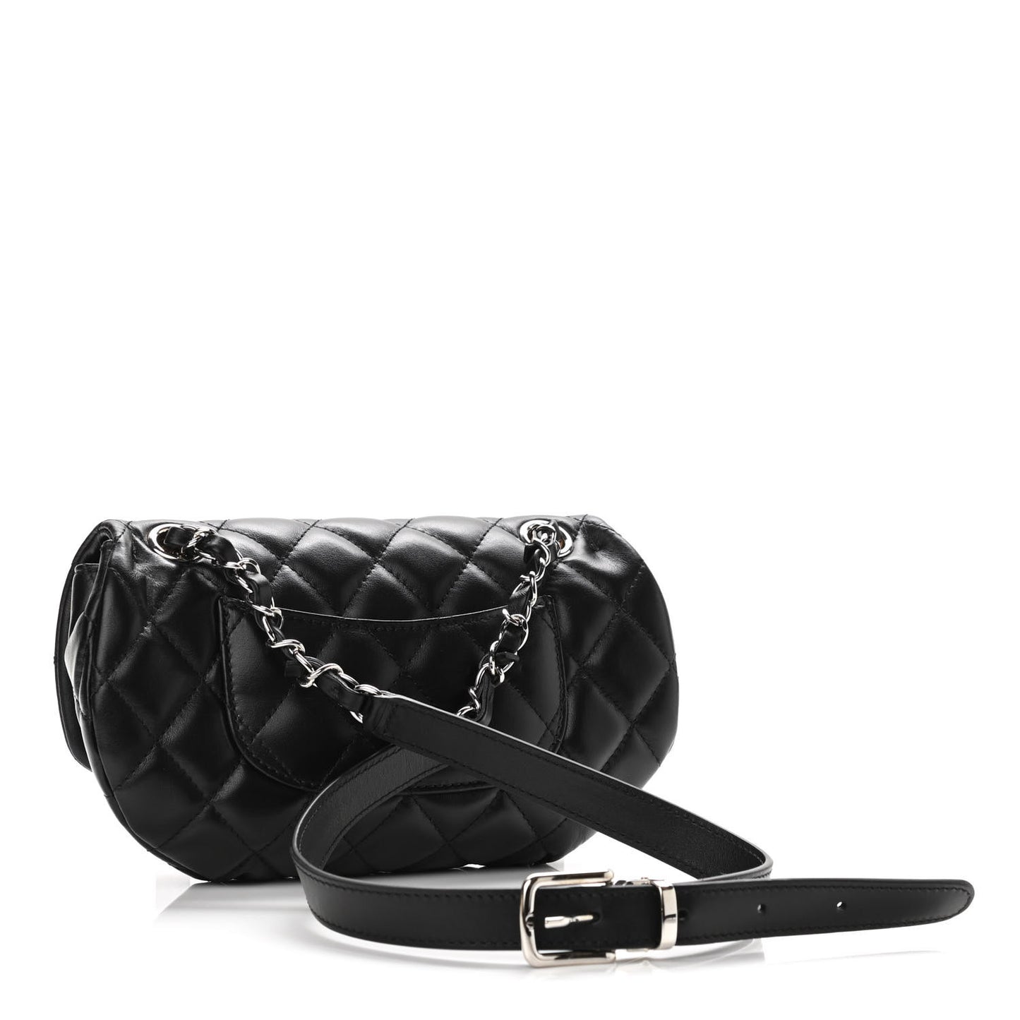 Calfskin Quilted CC Uniform Flap Belt Bag Black