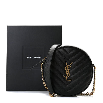 Saint Laurent Grain De Poudre Matelasse Chevron Quilted Round Vinyle Camera Bag Black 10 of 10
