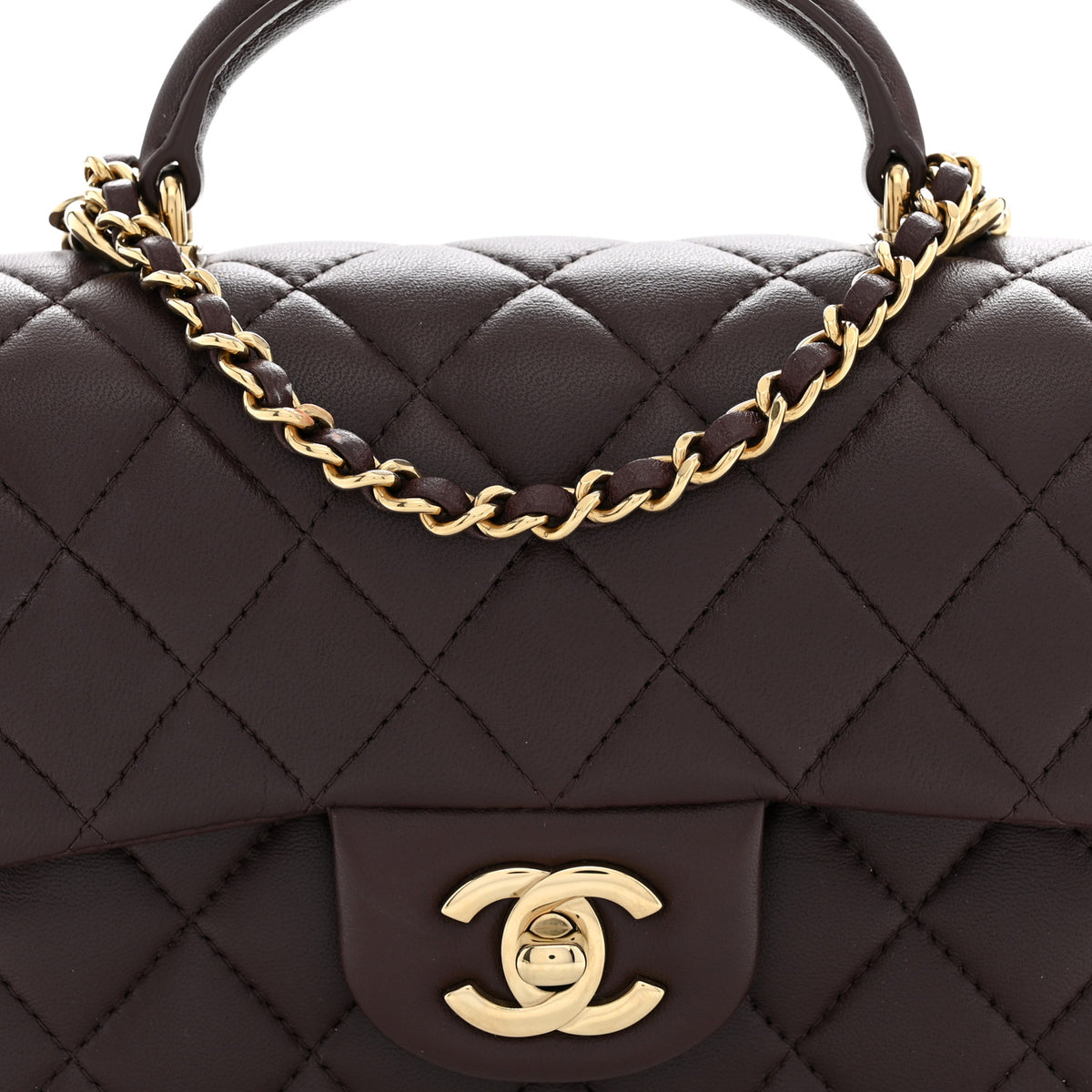 Lambskin Quilted Mini Top Handle Rectangular Flap Burgundy