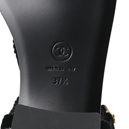 Chanel Velvet Pearl Camellia Thong Sandals 37.5 Black 7 of 10