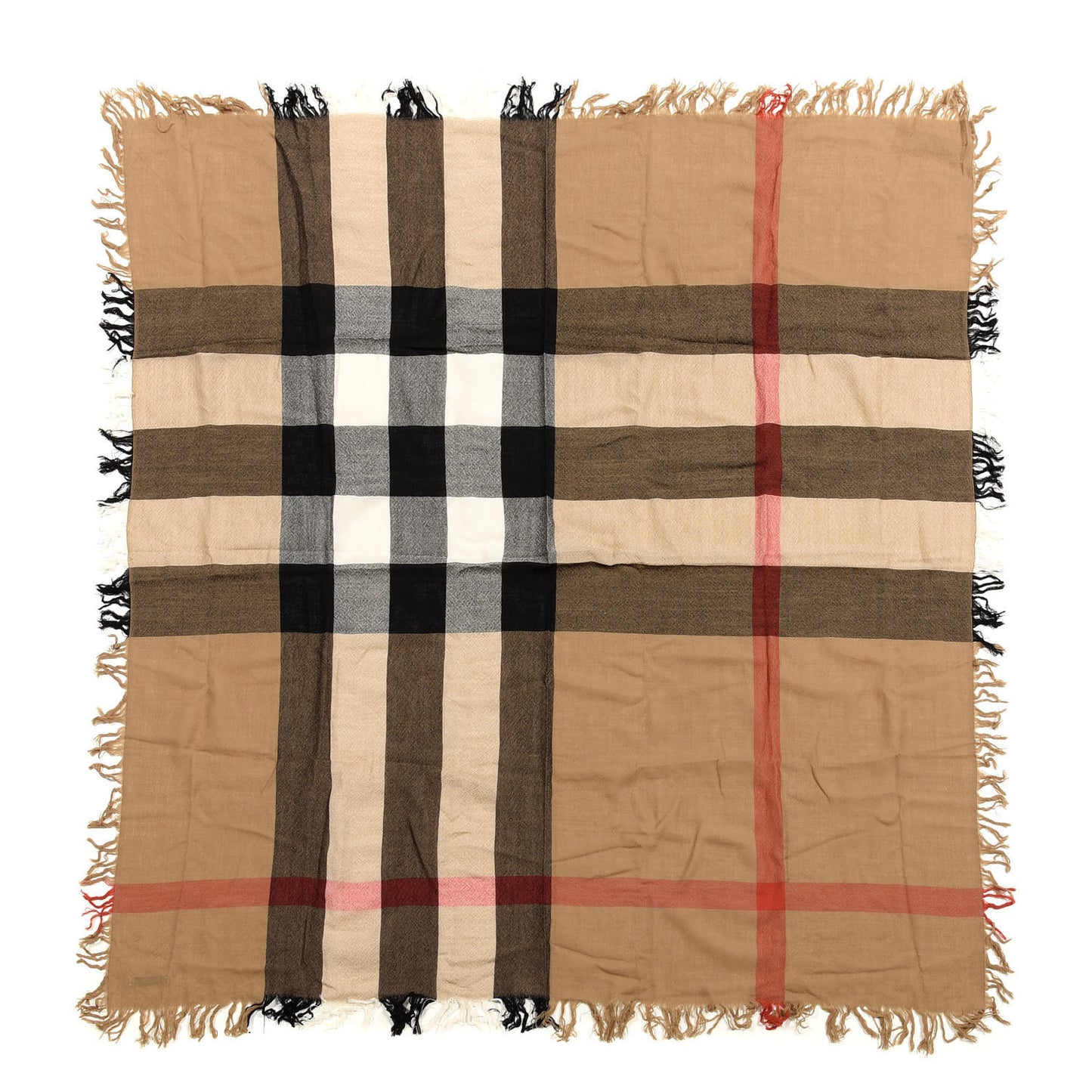 Merino Wool House Check Square Scarf Brown