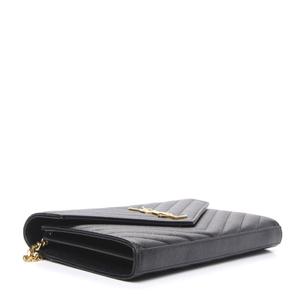 Saint Laurent Grain De Poudre Matelasse Chevron Monogram Chain Wallet Black 3 of 9