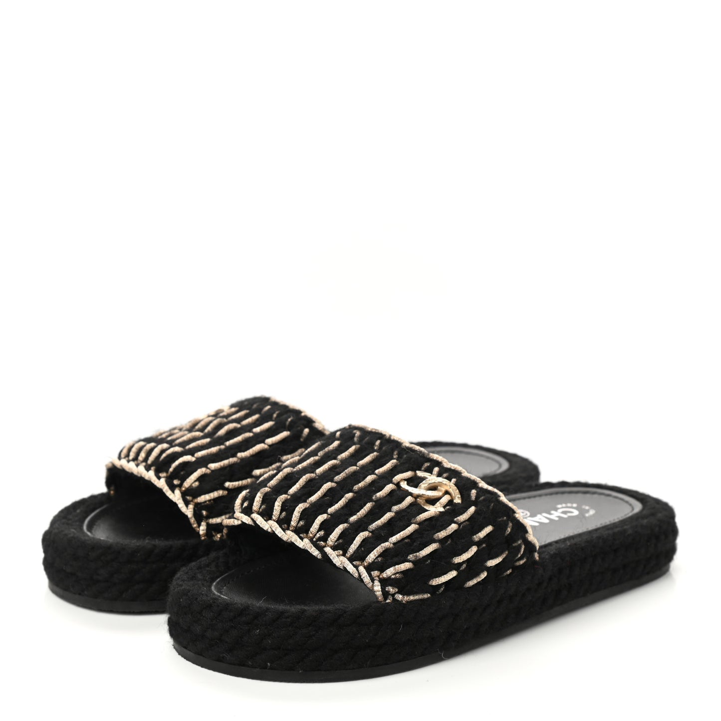 Braided Knit CC Mules 38 Black Gold