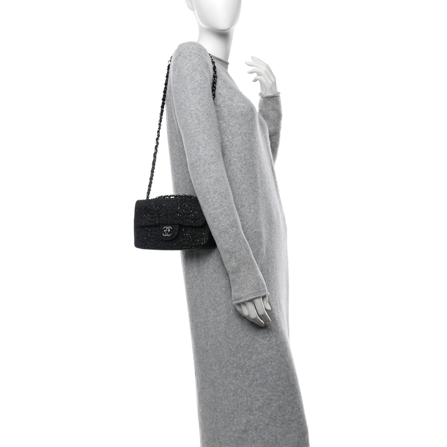 Chanel Metallic Snakeskin Sequin Flap Black 2 of 14