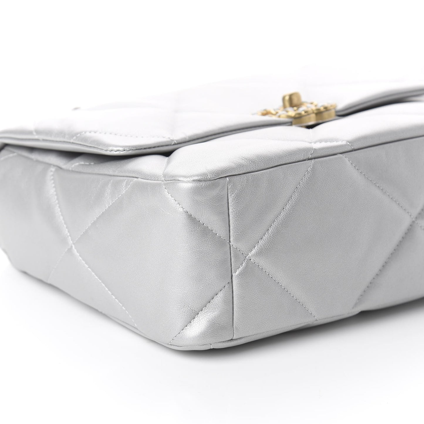 Metallic Goatskin Quilted Large 19 Flap Silver