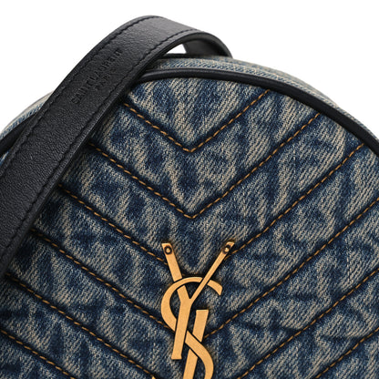 Saint Laurent Denim Matelasse Chevron Quilted Round Vinyle Camera Bag Rodeo Blue Cinnamon 8 of 10