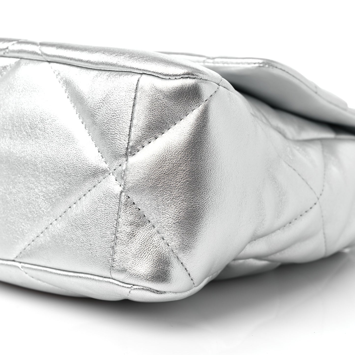 Metallic Lambskin Quilted Large Chanel 19 Flap Silver