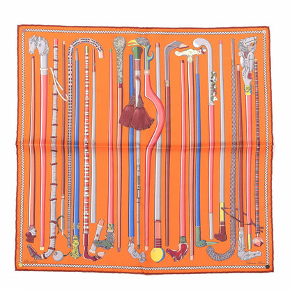 Hermes Silk Les Cannes Pocket Square Orange Gris Acajou 1 of 4