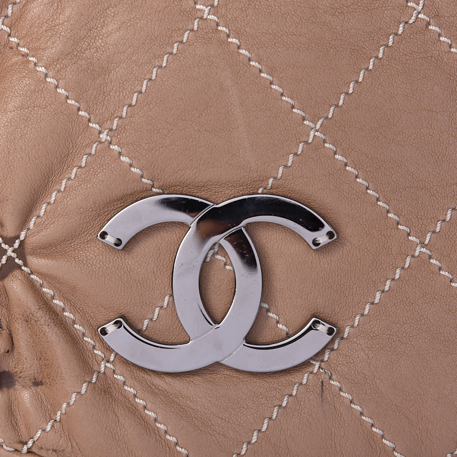 Chanel Lambskin Contrast Stitch Small Surpique Accordion Flap Beige 17 of 17