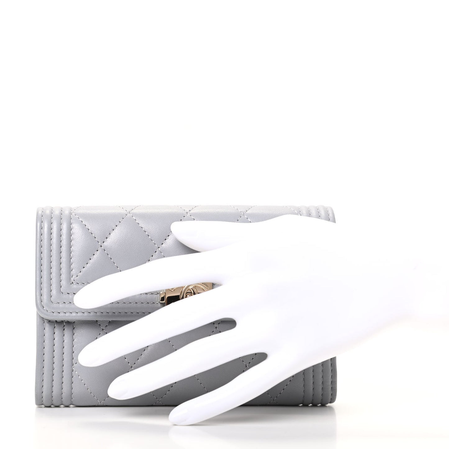 Lambskin Quilted Small Boy Flap Wallet Gray