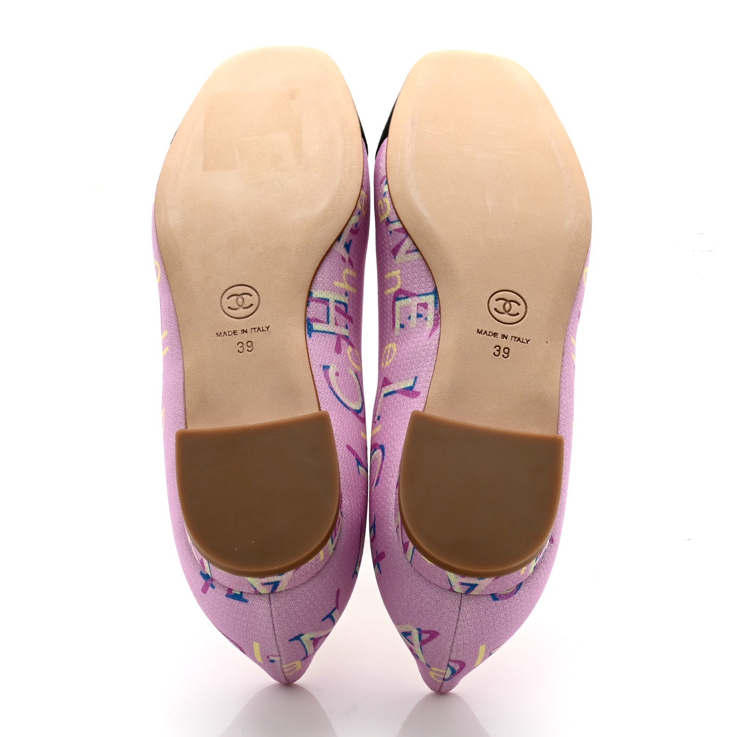 Fabric Grosgrain CC Flats 39 Pink Beige Black