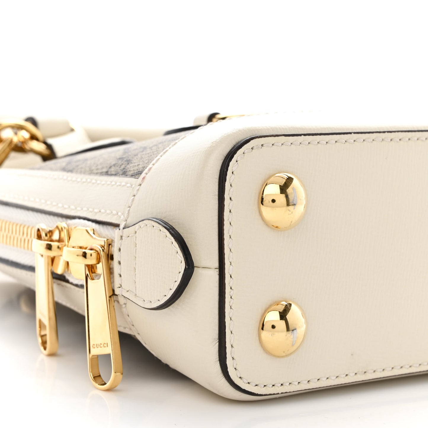 GG Supreme Monogram Azalea Calfskin Mini Horsebit 1955 Top Handle Bag Beige Ebony Mystic White