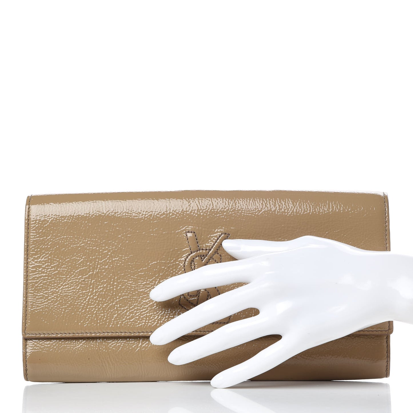 Textured Patent Calfskin Monogram Large Belle De Jour Clutch Beige