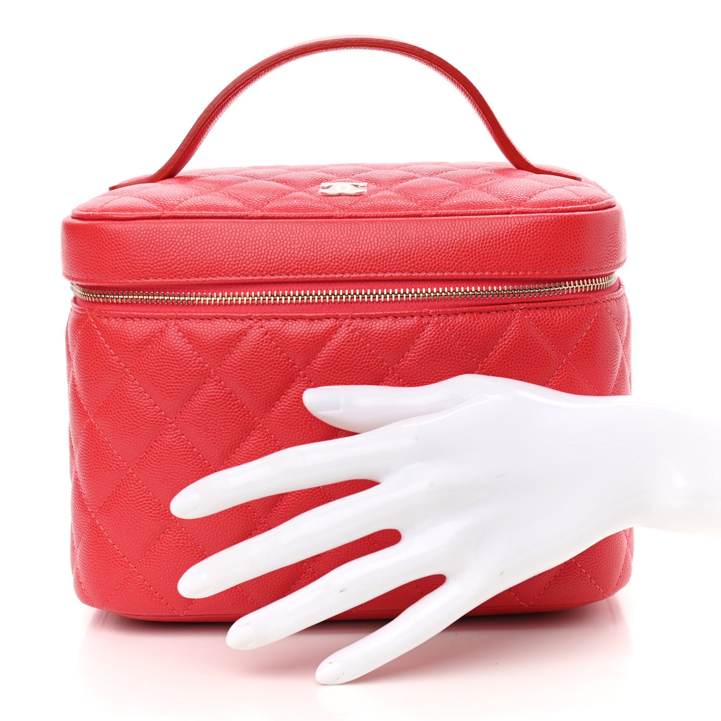 Caviar Quilted Large Vanity Pouch Red