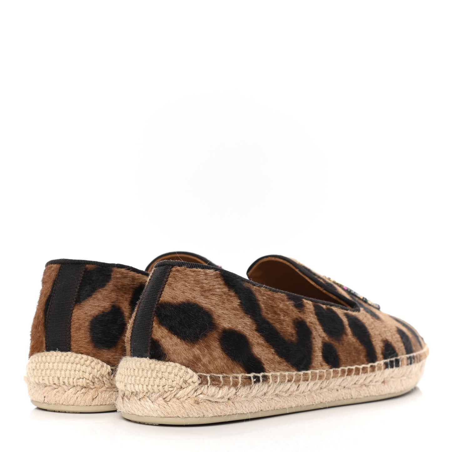 Pony Hair Embellished Leopard Print Flat Espadrilles 41 Brown
