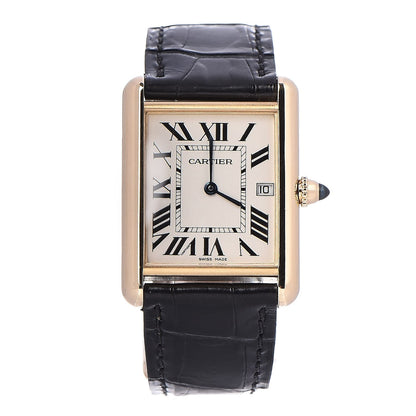 Cartier 18K Yellow Gold Alligator 26mm Tank Louis Quartz Watch 1 of 14