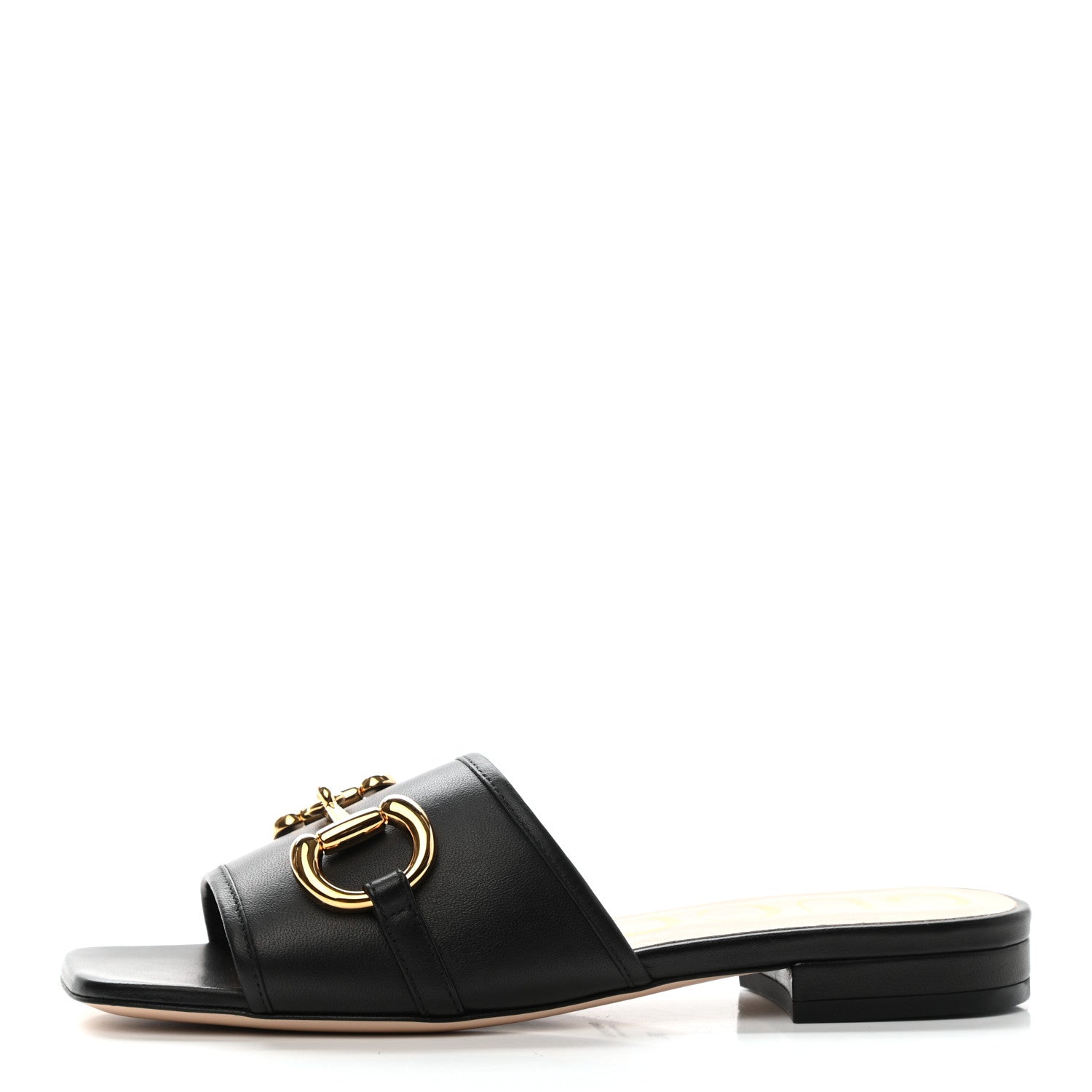 Gucci Nappa Horsebit Flat Slide Sandals 35 Black 1 of 9